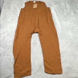 NEW The Simple Folk 9/10 Years 100% Organic Linen Rust Sleeveless Brown Jumpsuit